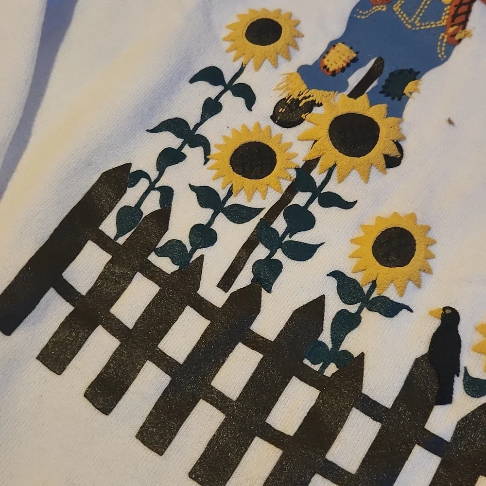 Vintage Jerzees, Fall, Autumn, White Sweatshirt w Scarecrow &  Sunflower Design - Picture 3 of 7